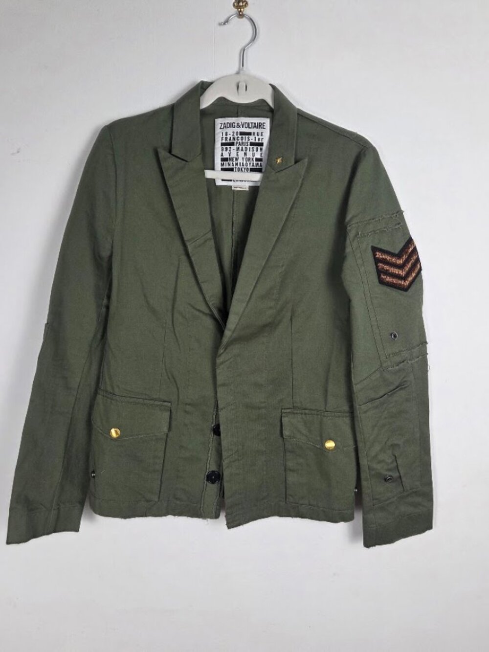 ZADIG & VOLTAIRE Virginia Grunge Military Blazer Jacket Army Green XSmall 36